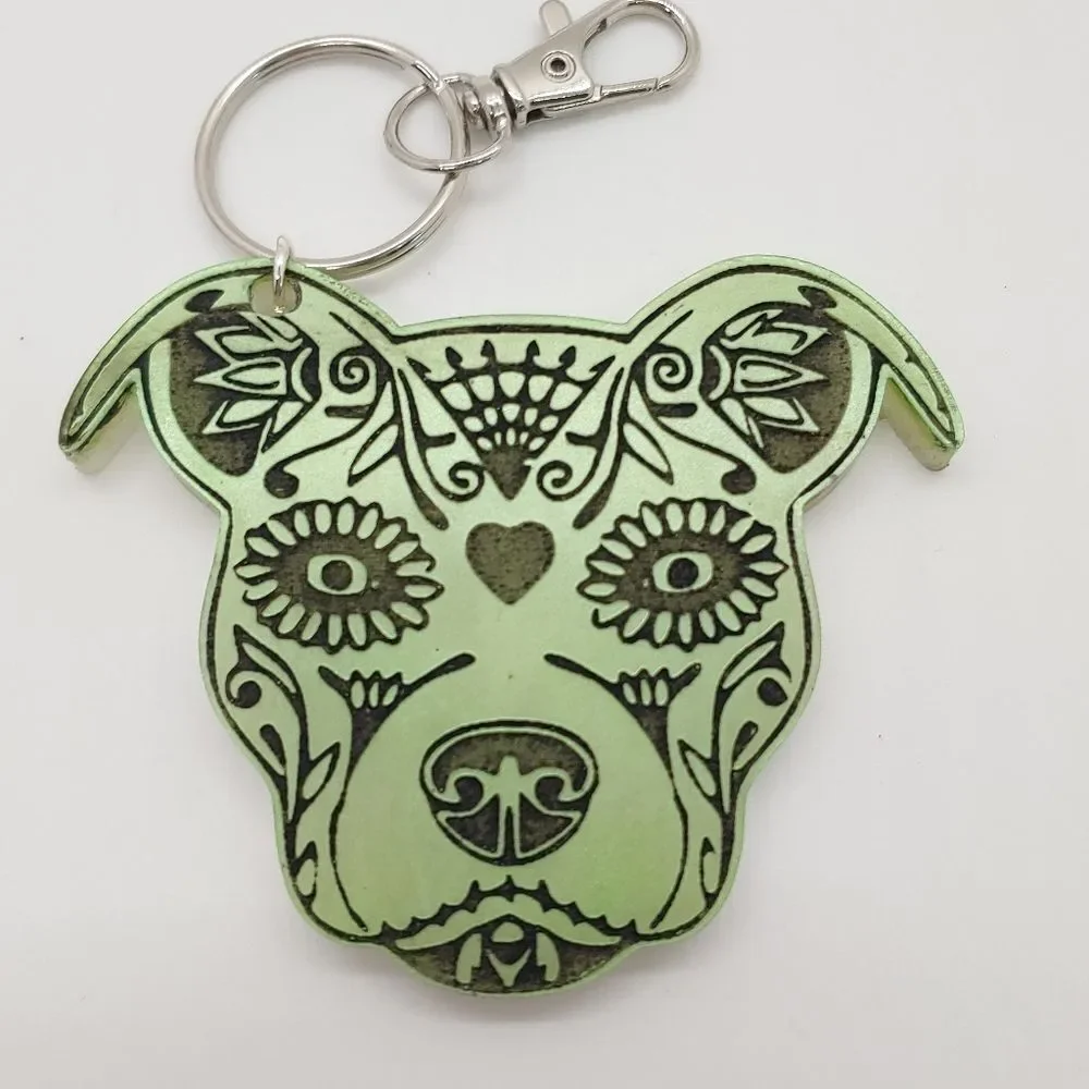 Keychain Pitbull Sugar Skull